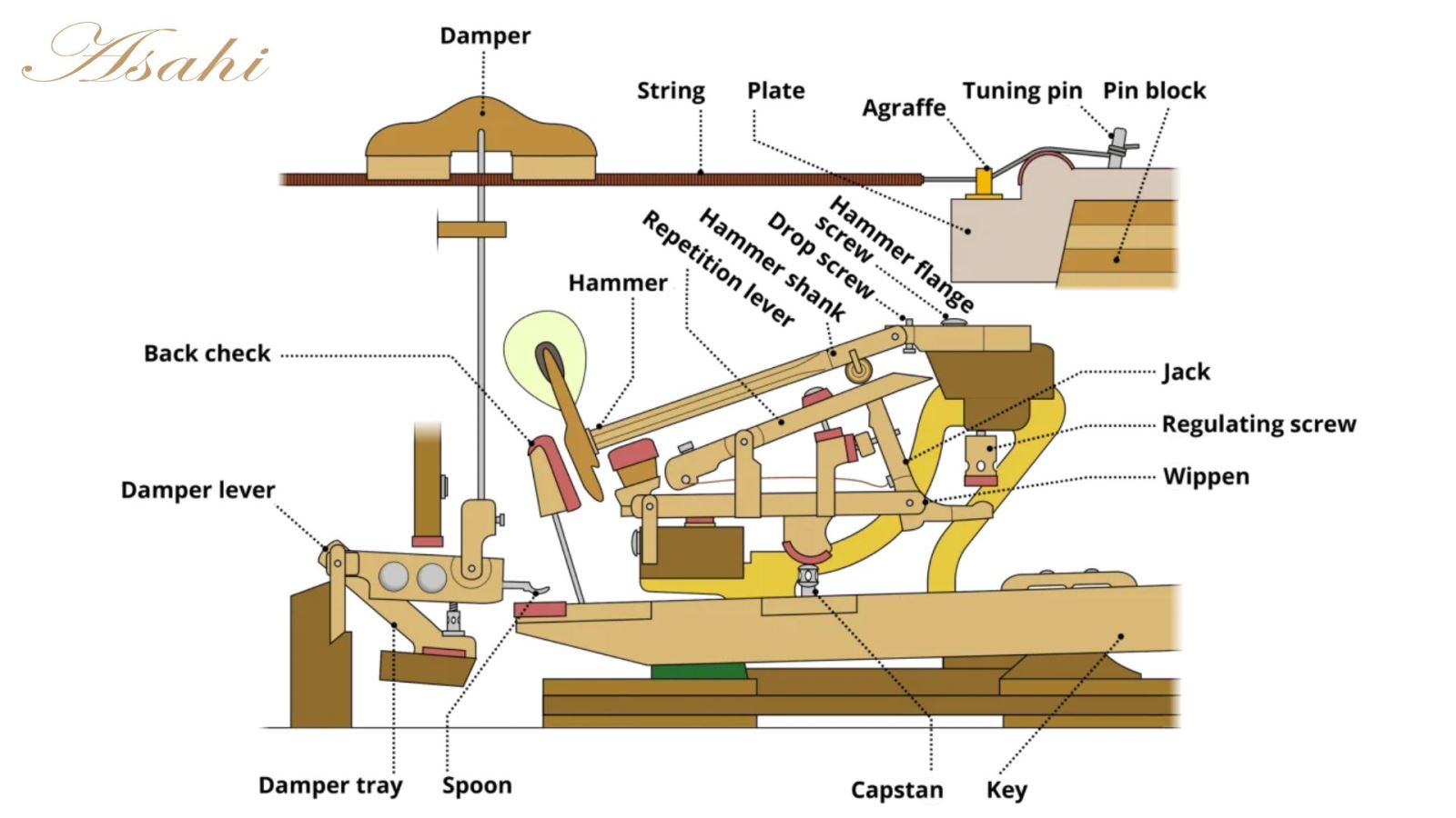 Cơ chế hoạt động, tạo ra âm thanh của piano cơ